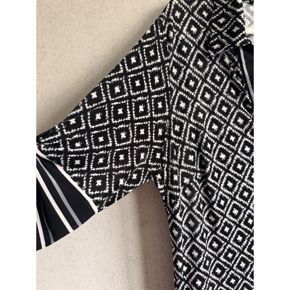 Black White Geometric Shirt Dress Womens Plus Size 1X Casual Stretch Dress - Picture 5 of 9